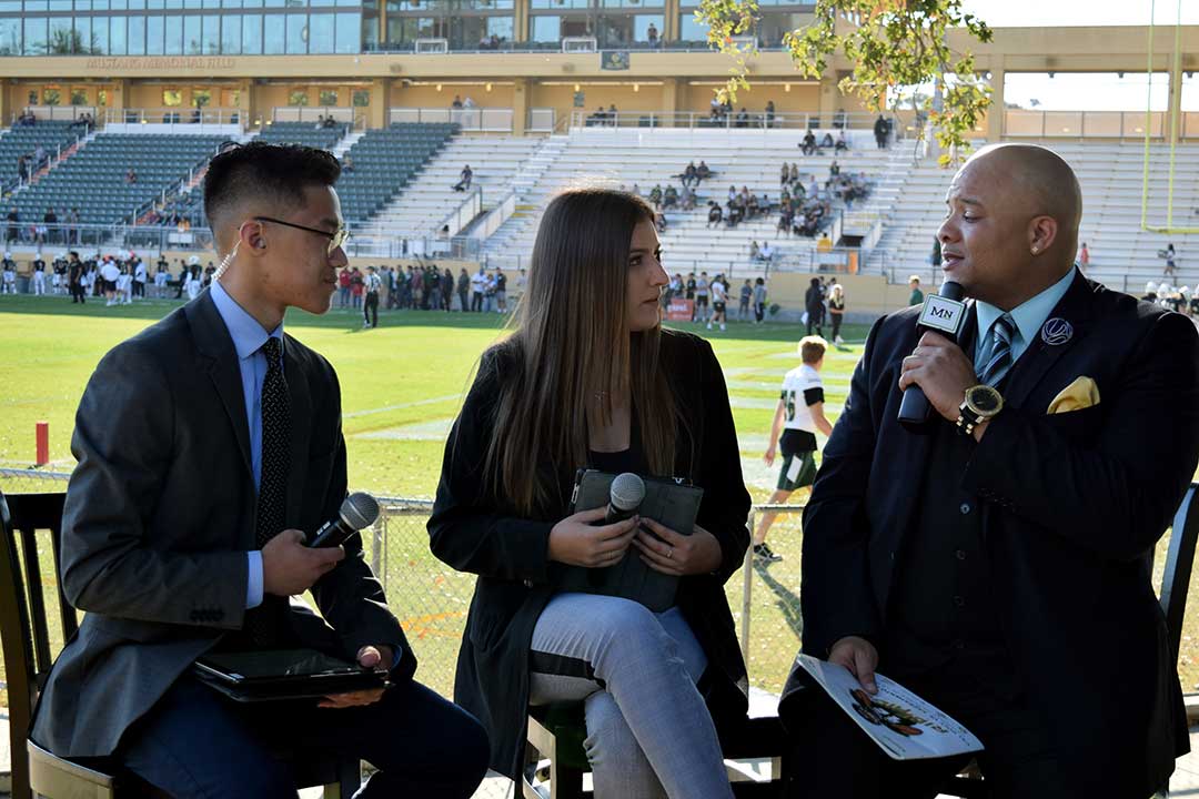 Huskey answers a question during the interview. 'What Sacramento State did to Montana State last week was shocking, I mean, probably one of the most shocking scores Ive seen in the Big Sky Conference.' Alex G. Spanos Stadium, San Luis Obispo, CA. Oct. 26.